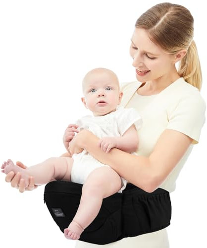 Bebamour Babytrage Hip Seat 0-36 Monate Lightweight 3 in 1 Babytrage Neugeborenes bis Kleinkind HipSeat (Schwarz)