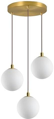 ZTTECH Glass Pendant Light Modern Minimalist 3 Light Globe Cluster 15cm/5.9 Hanging Lamp Adjustable Height Brass Base White Frosted Glass for Kitchen Island Dining Room