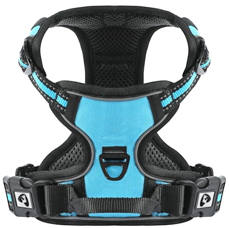 COMSLE Pettorina Cane Taglia Grande Media Piccola, Pettorina per Cani Anti Tiro Riflettente, Imbracatura Regolabile Cani con 2 Ganci in Metallo per Addestramento Corsa (Blu, M)