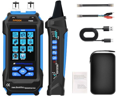 i-POOK PK8508 Network Cable Tester Length Measurement Optical Wire Meter Tracer Rechargeable LCD VFL RJ11/45 PoE CAT5/6 Cable Tracker Network Tools Measure Length Wiremap Tester PoE Checker