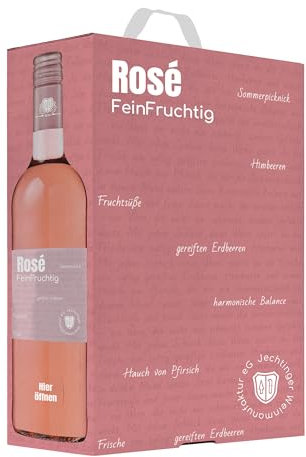 Jechtinger Roséwein FeinFruchtig 3 Liter Wein-Box - Spätburgunder Rosé fruchtig & lebendig mit Aromen nach Erdbeere & Pfirsich - Anbaugebiet Kaiserstuhl (1 x 3,0 l Bag-in-Box)