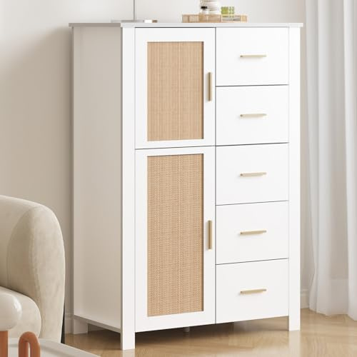 IBF Kommode 5 Schubladen Sideboard Komodenschrank Schubladenschrank Weiß | Modern Kommode für Schlafzimmer Flur Sideboard 80x40x118 cm