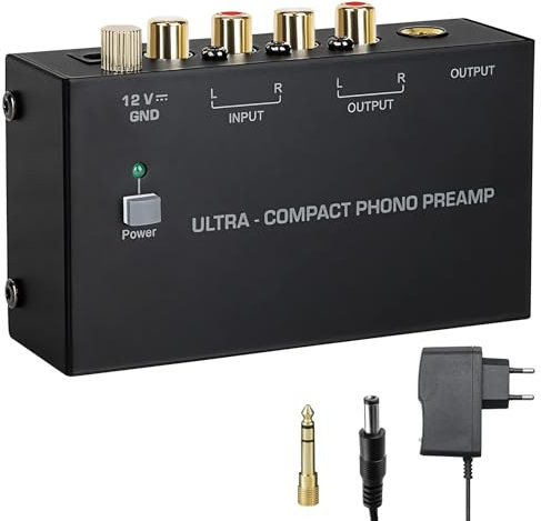 Phono Preamp, Phono Turntable Preamp, Phono Preamplifier PP400, M/M Turntable Amplifier RCA Input & RCA 3.5mm Output, Mini Electronic Audio Stereo Phonograph Preamplifier with 12 Volt DC Adapter