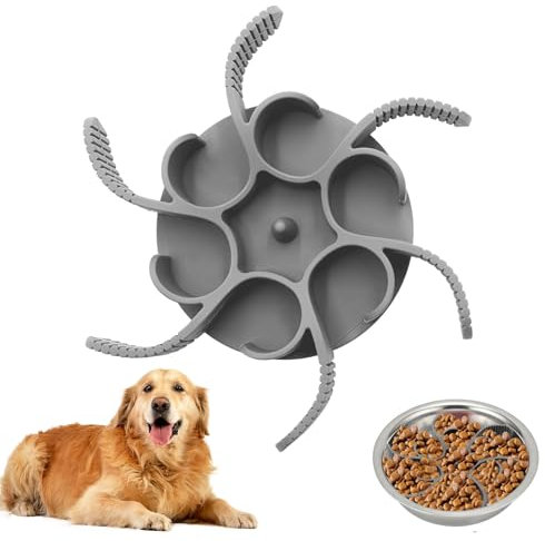 Dog Slow Feeder Bowl Insert Silicone Slow Feeder Dog Bowl to Slows Down Eating, Promotes Healthy Digestion, Prevents Bloat, Slip Resistant and Durable Grey
