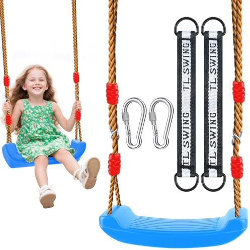 Muyohix Asiento de Columpio para Niños, Asiento Columpio de Plástico, Columpios Infantiles con 2 Cuerda y 2 Mosquetones, Altura Ajustable, Antideslizante, Asiento Columpio Jardin Exterior (Azul)
