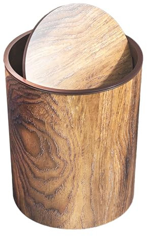 XUQEAYWD Poubelle rétro avec couvercle basculant, poubelle aspect bois et couvercle, corbeille à papier rétro, pour chambre à coucher, bureau, cuisine, salle de bain, salon