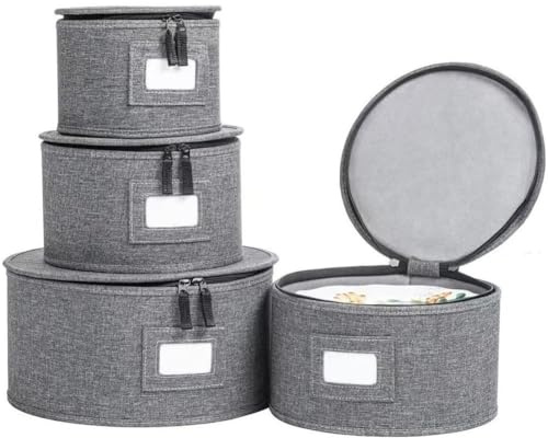 Ericetion Lot De 4 Boîtes De Rangement Rondes en Porcelaine pour Assiettes, avec Couvercle, pour Le Transport Le Déplacement D'assiettes Rondes