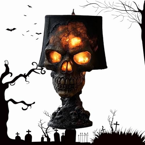 Dewppxi Totenkopf Lampe, Gothic-Totenkopf-Tischlampe, Halloween Schädel Licht, Halloween Deko Skelett Nachtlicht, Schreibtisch-Accessoire für Schlafzimmer, Zimmerdekoration, Partyzubehör (A-1Stück)