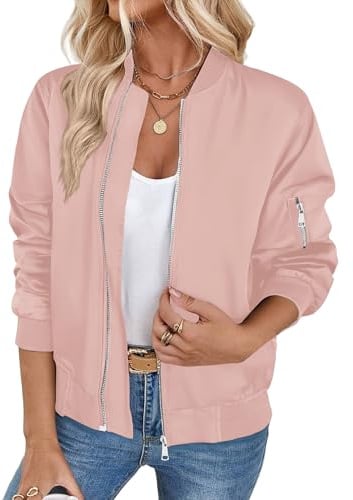 Zeagoo Veste Bomber Femme Blouson Court Léger Manches Longues Décontracté | Veste femme mi saison |Printemps été Jacket | Zippée Blouson | S-3XL