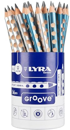 LYRA Groove Graphitstifte blau/silber metallic lackiert Dose Karton 36 Stk. | Dreikant, Mine 4,3mm, Härtegrad B, Rechts- und Linkshänder, ergonomischer Naturgriff