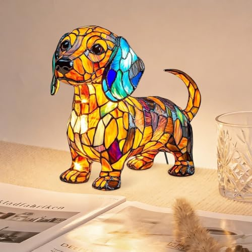 CEWROM Französische Bulldogge Lampe/Dackel Lampe, LED Nachtlicht der Hundeserie, Hunde Tischlampe aus Gebeiztem Kunstharz mit warmem Licht, Haustier-Dekolampe (Dackel)