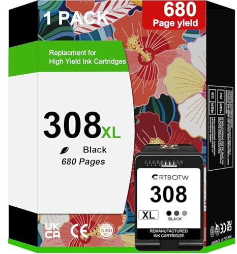 308XL Schwarz Ersatz Druckerpatrone für HP 308 308XL 308E Druckerpatronen komaptibel mit HP Envy 6110e 6120e 6122e 6130 6132e 6532e (1 Schwarz)