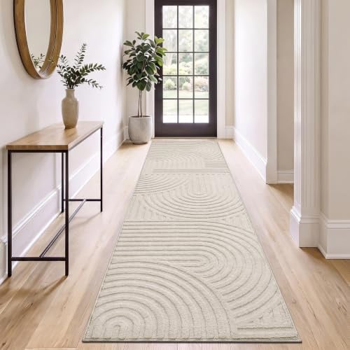 SHACOS Läufer Flur 60x240 cm, Beige Teppich Läufer Waschbar, Küchenteppich rutschfest, Teppichläufer Lang, Modern Flurteppich für Küche, Eingang, Wohnzimmer, Schlafzimmer