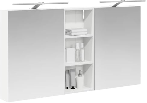 vidaXL Badezimmerschrank-Set 3 pcs 130 x 14,5 x 70 cm Holzwerkstoff, Badezimmer-Schrank, rechteckiger LED-Spiegel, moderner Wand-Organizer, praktischer Platzsparer