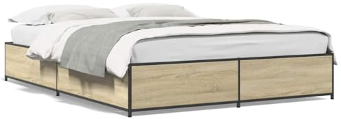 Yisssmeng Bettgestell Sonoma-Eiche 150x200 Holzwerkstoff Metall Modernes Design Robustes Einzelbett Doppelbett für Jugendzimmer und Schlafzimmer