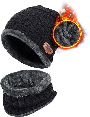 Aisprts Kinder Wintermütze und Winterschal - Strickmütze Mit Fleecefutter