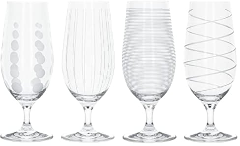 MIKASA Beer Glasses/Craft Beer Glass Set with Decorative Etching, Silver, 4 Count (Pack of 1)