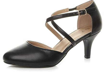 AJVANI Womens Ladies mid high Heel Strappy Crossover Wedding Evening Sandals Shoes Size