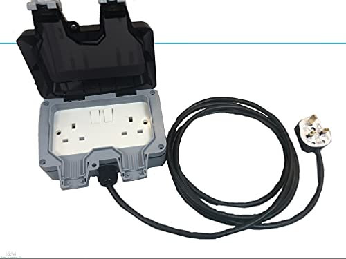 2G 2 Gang IP66 Weatherproof Outdoor Extension Lead Waterproof Double Socket All Lengths (10M)