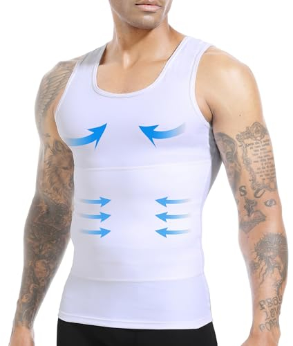 ISUP Herren-Kompressions-Tank-Top, Shapewear, Weiss/opulenter Garten, L