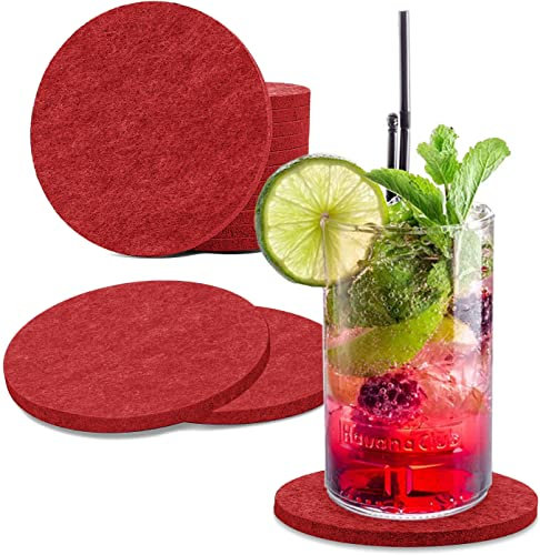 wortek Filzuntersetzer rund für Gläser – 8er Set Glasuntersetzer für Getränke, Tassen, Bar, Glas - Ø 10cm Tischuntersetzer waschbare Untersetzer Gläser Dunkelrot Glas Untersetzer-Set