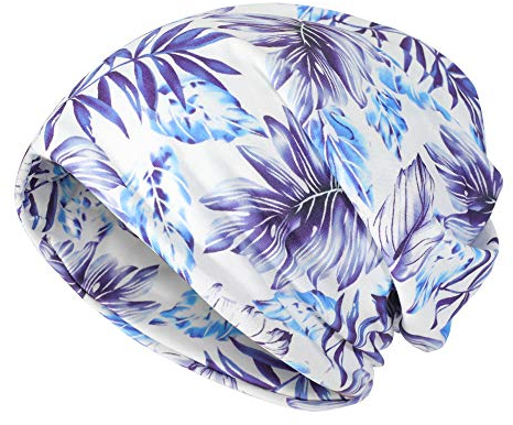ZLYC Damen Slouch Beanie Leicht Weich Jersey Mütze Blumen Turban Hut (Blätter Weiß),Gr.Einheitsgröße