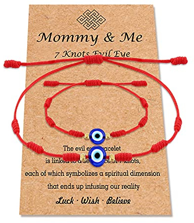 PPJew 7 Knots Evil Eye Bracelet Red String Mommy and Me Bracelet Set Protection Amulet for Boys Girls Daughter Christmas Valentines Day Gifts for Mom Women