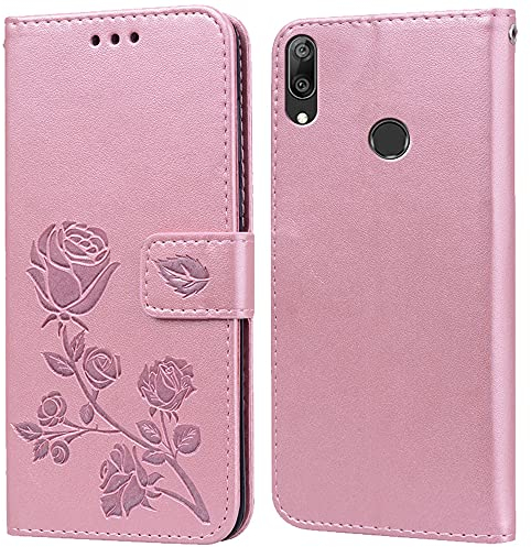 PKQTOP Hülle für Huawei Y7 2019 Handyhülle,Klappbar Tasche Case,Standfunktion,Kartenfach,Silikon Bumper,Stoßfeste Schutzhülle Cover für Huawei Y7 2019