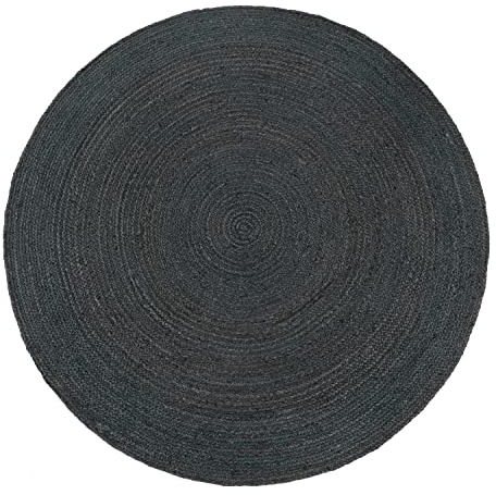 Paco Home Teppich Rund Wohnzimmer Jute Boho Ethno Muster Modern Handgefertigt Naturteppich, Grösse:120 cm Rund, Farbe:Anthrazit