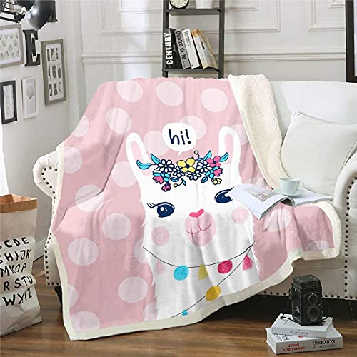 Loussiesd Schön Alpaka Decke 75x100cm Kinder Mädchen Karikatur Tiere Kuscheldecke Alpaka Drucken Rosa Mädchen Frauen Tupfendekoration Wohndecke Flanell Fleecedecke Mikrofaser