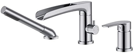 Wowkk Robinets de baignoire romains en laiton chromé avec douchette à main