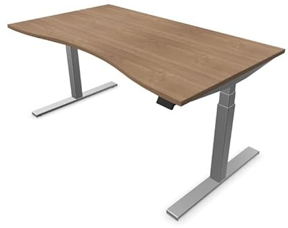 eModel 2.0 Schreibtisch, Compact-Form, Bürotisch elektrisch höhenverstellbar T-Gestell, Kirsche Tabako, Größe Tischplatte:160 x 90 cm, Gestellfarbe:Aluminium, Farbe Tischkante:gleich Tischplatte