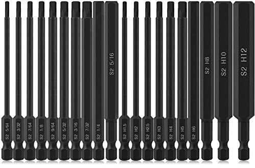 K Kwokker 20PCS Hex Allen Wrench Drill Bits 100mm, S2 Steel Long Magnetic Screwdrivers Set for Assembling Furniture (10pc Metric & 10pc SAE)