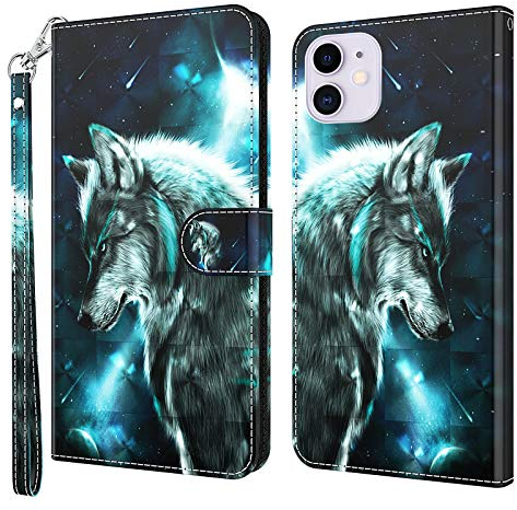GLANDOTU Handyhülle für iPhone 14 / iPhone 13 Hülle 6.1 Zoll, [Standfunktion] [Magnet] Stoßfeste Premium Flip PU Leder Cover Case Klapphülle iPhone 14 Schutzhülle 2022 (Wolf)