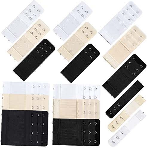 Hianjoo Bra Extenders 18 Pcs, Bra Strap Extension Set for 1 Hook / 2 Hooks / 3 Hooks / 4 Hooks Elastic Stretchy Bra Band Extender Soft Comfortable for Women Ladies, White/Black/Skin Color