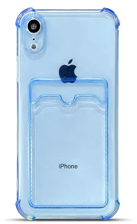 Tuokiou Clear Wallet Phone Case for iPhone XR Upgrade Clear Card Slot Case Slim Fit Protective Soft TPU Shockproof Wallet Case with Cute Card Holder Pocket for Apple iPhone XR 6.1 inch (2018) (Blue)
