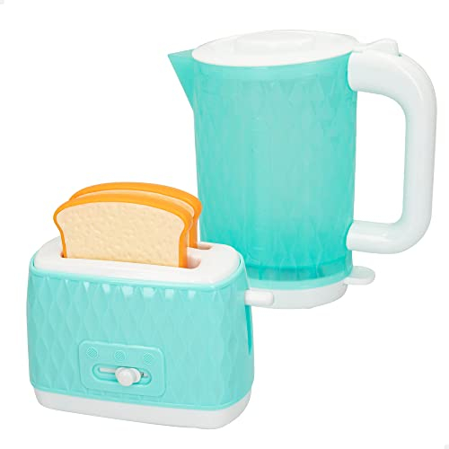COLORBABY 46903 – Toy Appliances Set Kettle and Toaster with Light and Sound/Toy Kettle, Toy Toaster, Coffee Set, Snack/Kitchen Accessories
