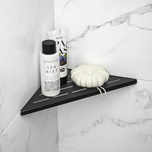 Bernkot Corner Shower Shelf 10 Matte Black 304 Stainless Steel Slot Design Recessed Corner Shelf Bathroom Grout in Shelf for Tiled Wall