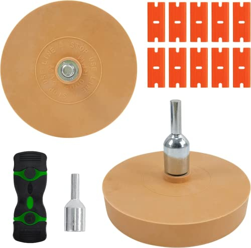 Taipintee 2 Stücke Folienradierer mit Adapter 100mm, Zierfolien, Zierstreifen Aufkleber, inkl 1 Metall Entfernungswerkzeug und 10 Kunststoffwerkzeuge, Zur Reinigung von Autos und Motorrädern (100mm)