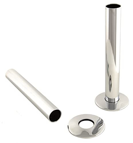 Warmehaus Pair of 180mm Chrome Radiator Pipes and Pipe Collars Sleeves