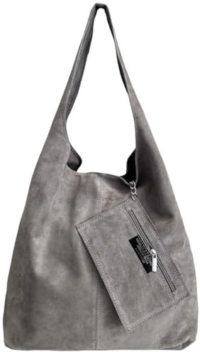Modarno Umhängetasche Damen Wildleder Clutch Umhängetasche Shopper Damen Echt Leder, grau