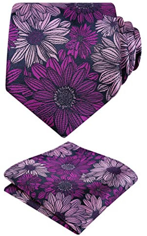 Alizeal Cravate pour homme avec motif floral et poche carrée élégante et unique pour les affaires, les fêtes de mariage, 145-Magenta+Rose, taille unique