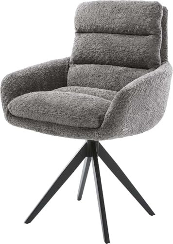 DELIFE Polsterstuhl Abelia-Flex mit Armlehnen Kreuzgestell kantig Schwarz Bouclé Grau