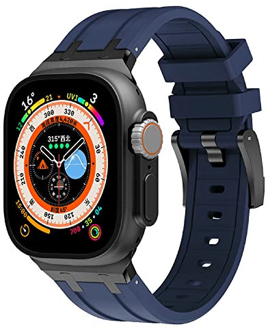 VeveXiao Bracelet robuste de luxe compatible avec Apple Watch Ultra Band 49mm 45mm 44mm 42mm, bracelet de rechange étanche en silicone pour iWatch Series 8 7 6 5 4 3 2 1 SE, Noir bleu