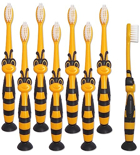 8 Kinderzahnbürsten ~ Bumblebee Zahnbürsten für Kinder, mit Saugnapf, 8 Stück