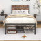 VERFARM Modern Metallbett Bettrahmen, Metall Bett Bettrahmen mit Holz Kopfteil, Bettgestelle mit Lattenrost für Schlafzimmer Gästezimmer, Einfache Montage, 90 x 200 cm, Schwarz-Braun