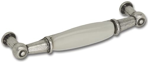 SCHÖRGHOFER & FREHE Griff Landhausstil Ontario - Porzellangriff für Möbel - Möbelgriff LA96mm, Breite 107mm Porzellan/Zinkdruckguss altverzinnt