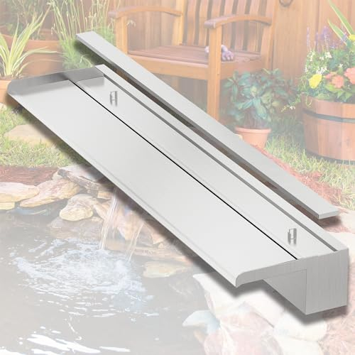 LONGRUNNEW - Kit de cuchillas de cascada de estanque, fuente de piscina de acero inoxidable de 90 cm con accesorios, ancho 20 cm, cascada de vertederos para decoración de jardín, patio y estanque