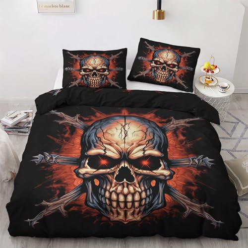 GEDAEUBA Winter Bettwäsche 155x220 Totenkopf - Horror Bettbezug 155x220 3 teilig, Wendebettwäsche und Kissenbezug 80x80, Weiche & Angenehme & Warme Mikrofaser Bettwäsche-Sets mit Reißverschluss