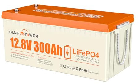 SUNHOOPOWER Batteria LiFePO4 da 12 V, 300 Ah, batteria al litio da 3840 Wh, built-in 200 A, BMS, 4000 + Cycles & Low Self-Discharge, Perfect for RV, Marine, Solar Energy Storage, Backup Power